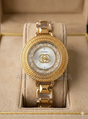 Gold-Toned Chanel- Style Ladies' Watch Featuring a Crystal- Embellishe