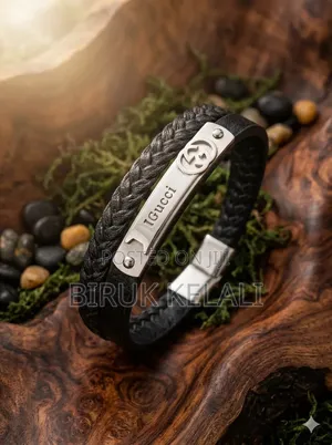 Men's Layered Leather and Stainless Steel Bracelet, Featuring Braided