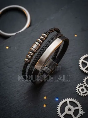 Black Multi-Layer Leather Bracelet for Men, Featuring Stainless Steel