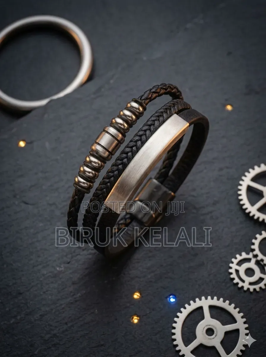 Black Multi-Layer Leather Bracelet for Men, Featuring Stainless Steel