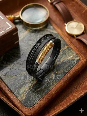 Men's Studio 1913 Black Leather and Stainless Steel Triple Strand