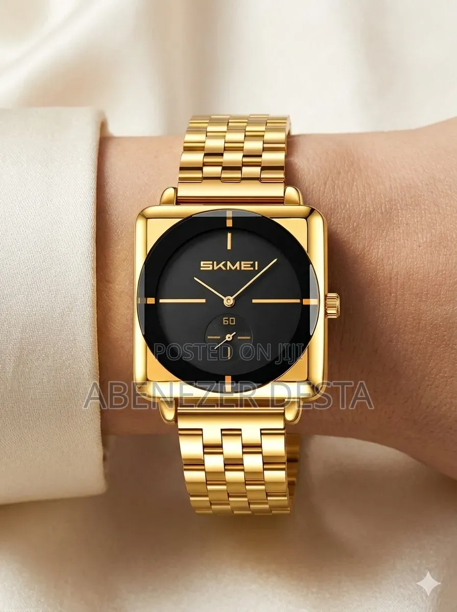 Gold and Black Square Analog Wristwatch Is the Skmei 2413 Model