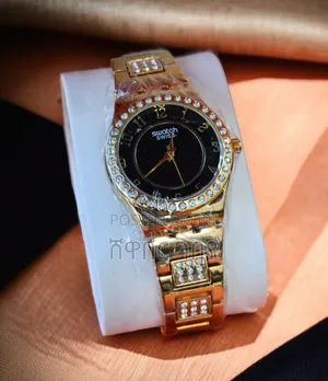 Original Swatch Gold Women's Watch - Black Dial Crystals