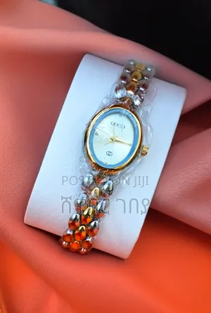 Beautiful Two-Tone Gucci-Style Watch - Blue Rim Accent