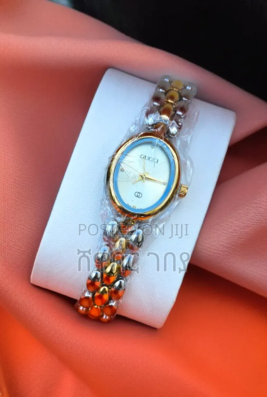 Beautiful Two-Tone Gucci-Style Watch - Blue Rim Accent