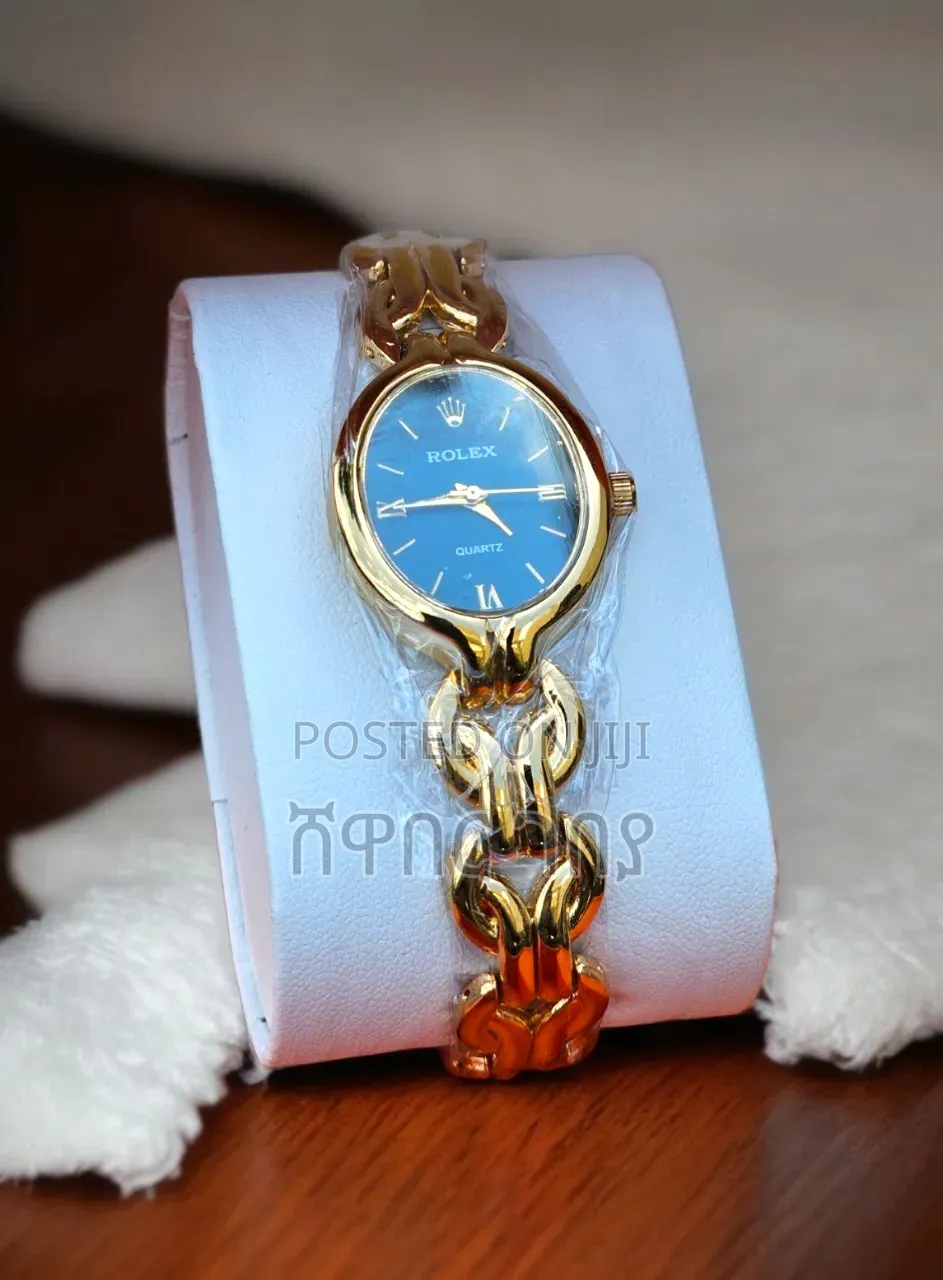 Rolex Gold Chain Luxury Watch for Women - Blue Dial Quartz