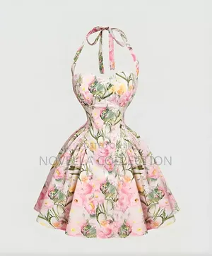 Women's Romantic Floral Print Halter Dress, Graduation Dresses