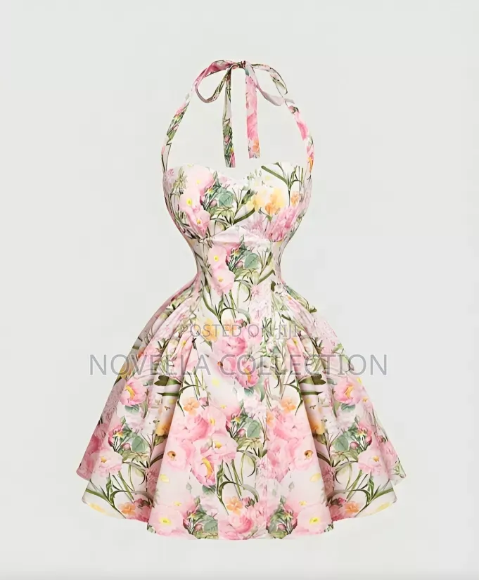 Women's Romantic Floral Print Halter Dress, Graduation Dresses