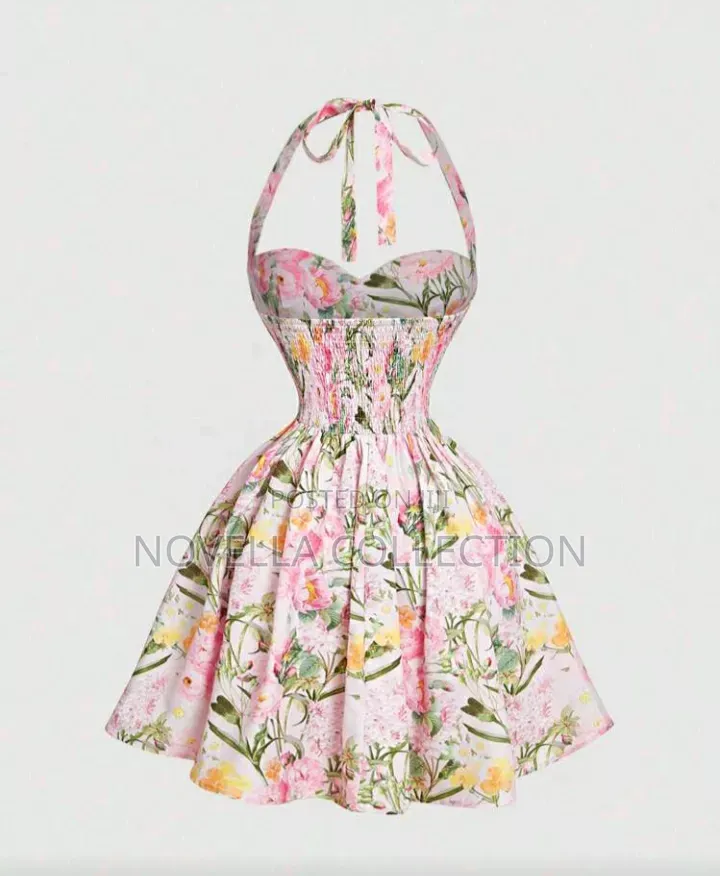 Women's Romantic Floral Print Halter Dress, Graduation Dresses