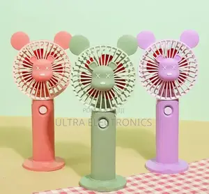 Portable Mini Desk Fan Featuring a Cartoon Bear Design With Bear Ears.