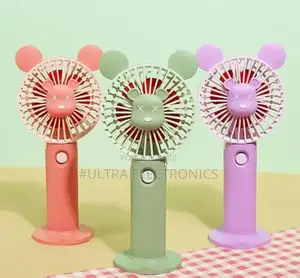 Portable Mini Desk Fan Featuring a Cartoon Bear Design With Bear Ears.