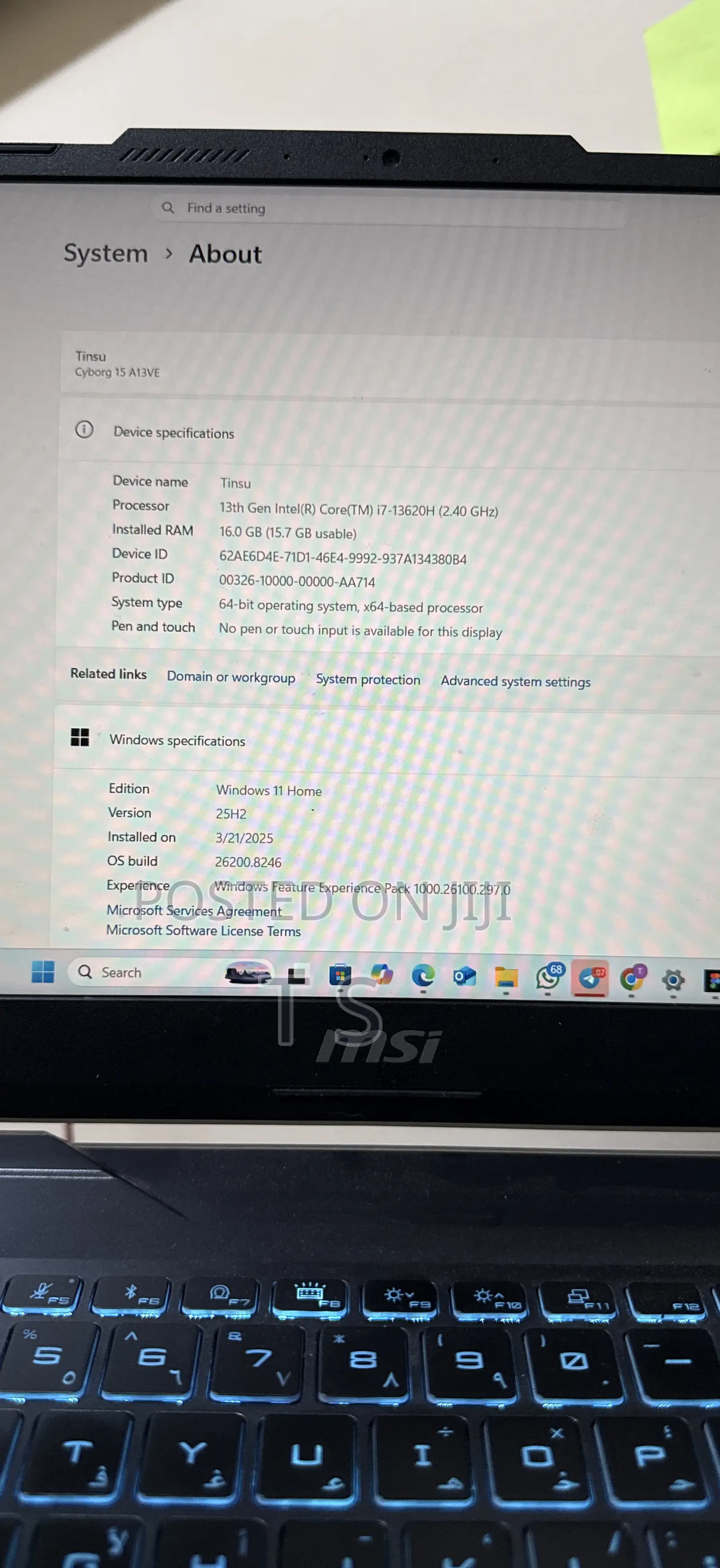 Laptop MSI Cyborg 15 16GB Intel Core i7 SSD 512GB