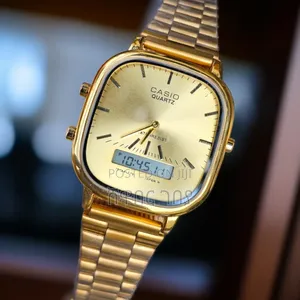 Casio Vintage Ana-Digi Gold Watch - Dual Time Square Edition