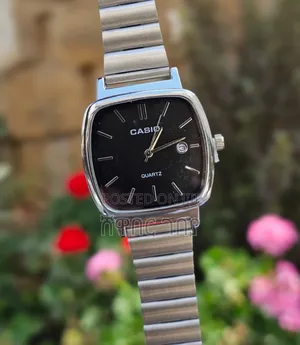 Casio Silver Black Dial Square Watch - Professional Men's Style