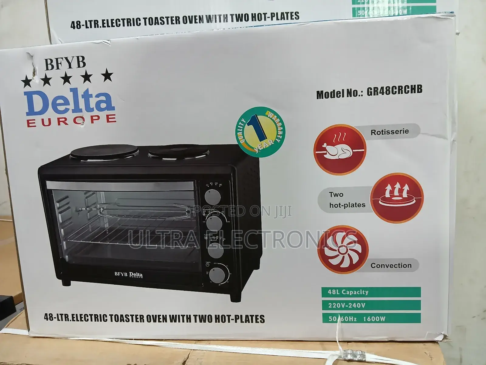 Oven Delta Europe 48-Liter Electric Toaster With Two Hot-Plates,