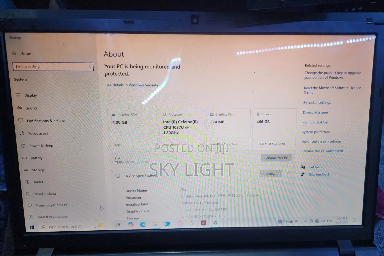 Laptop Toshiba Satellite C55 4GB Intel Celeron HDD 500GB