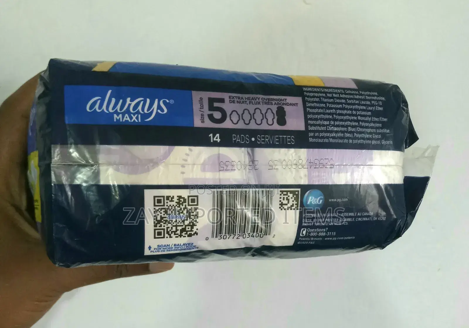 Always Maxi Pads Size 5, Extra Heavy Overnight With Wings, 14 Count
