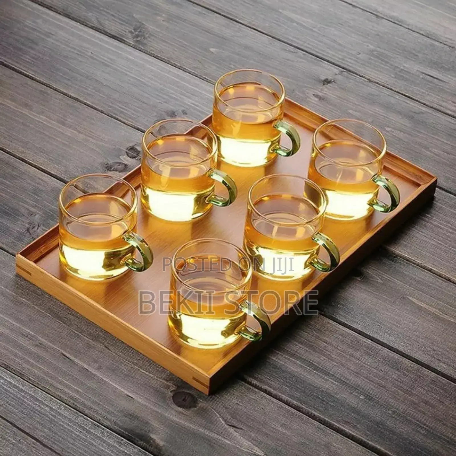የቤት እቃ Glass Teapot and Cup Set With Wooden Handle