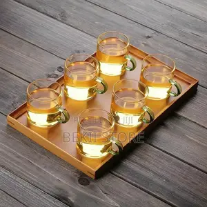 የቤት እቃ Glass Teapot and Cup Set With Wooden Handle