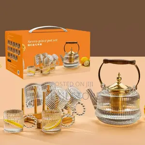 የቤት እቃ Glass Teapot and Cup Set With Wooden Handle