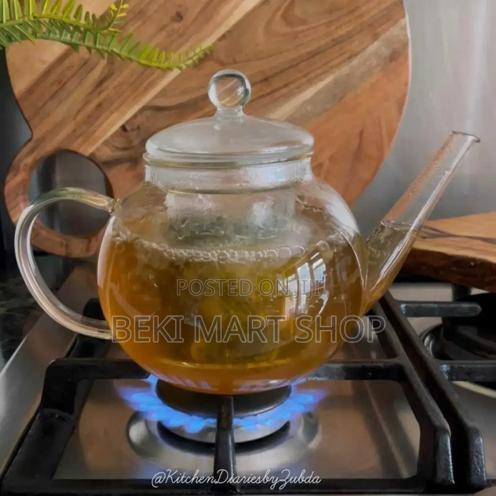 የቤት እቃ Glass Teapot and Cup Set With Wooden Handle