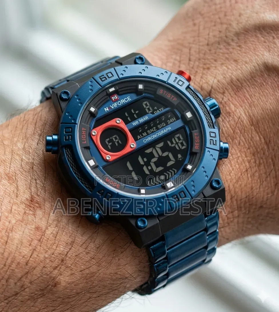 Naviforce Nf9241 Digital Sports Watch, Featuring a Blue Bezel