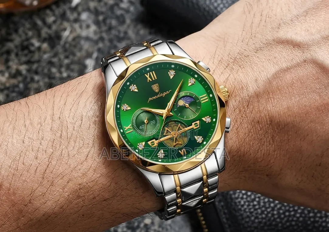 Poedagar Luxury Men's Wristwatch Model 996 Features a Green Dial
