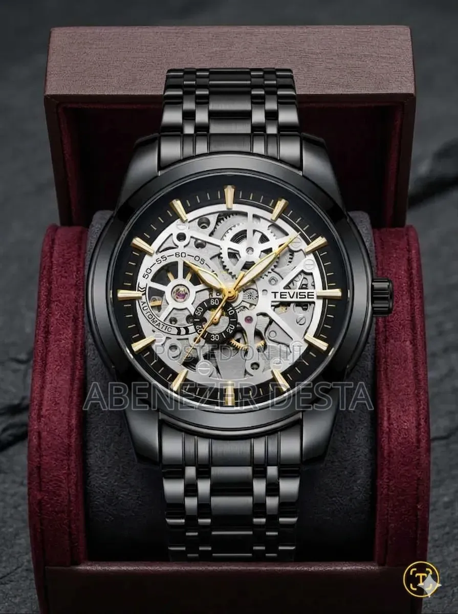 Tevise Brand Automatic Skeleton Mechanical Watch Stainless Steel