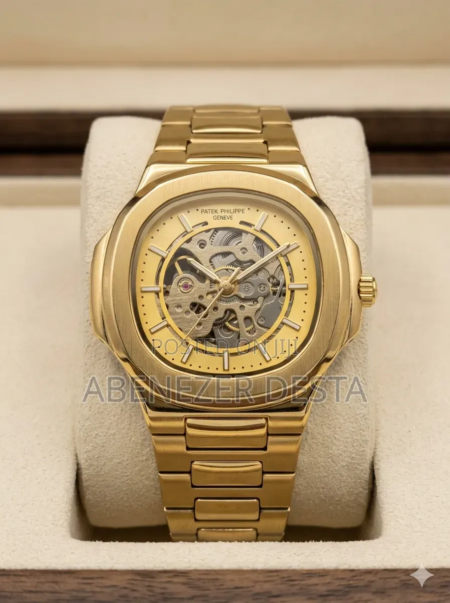 Gold-Tone Skeletonized Automatic Watch Inspired by the Patek Philippe