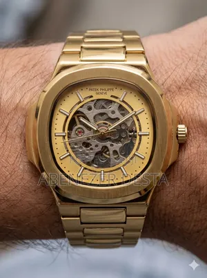 Gold-Tone Skeletonized Automatic Watch Inspired by the Patek Philippe