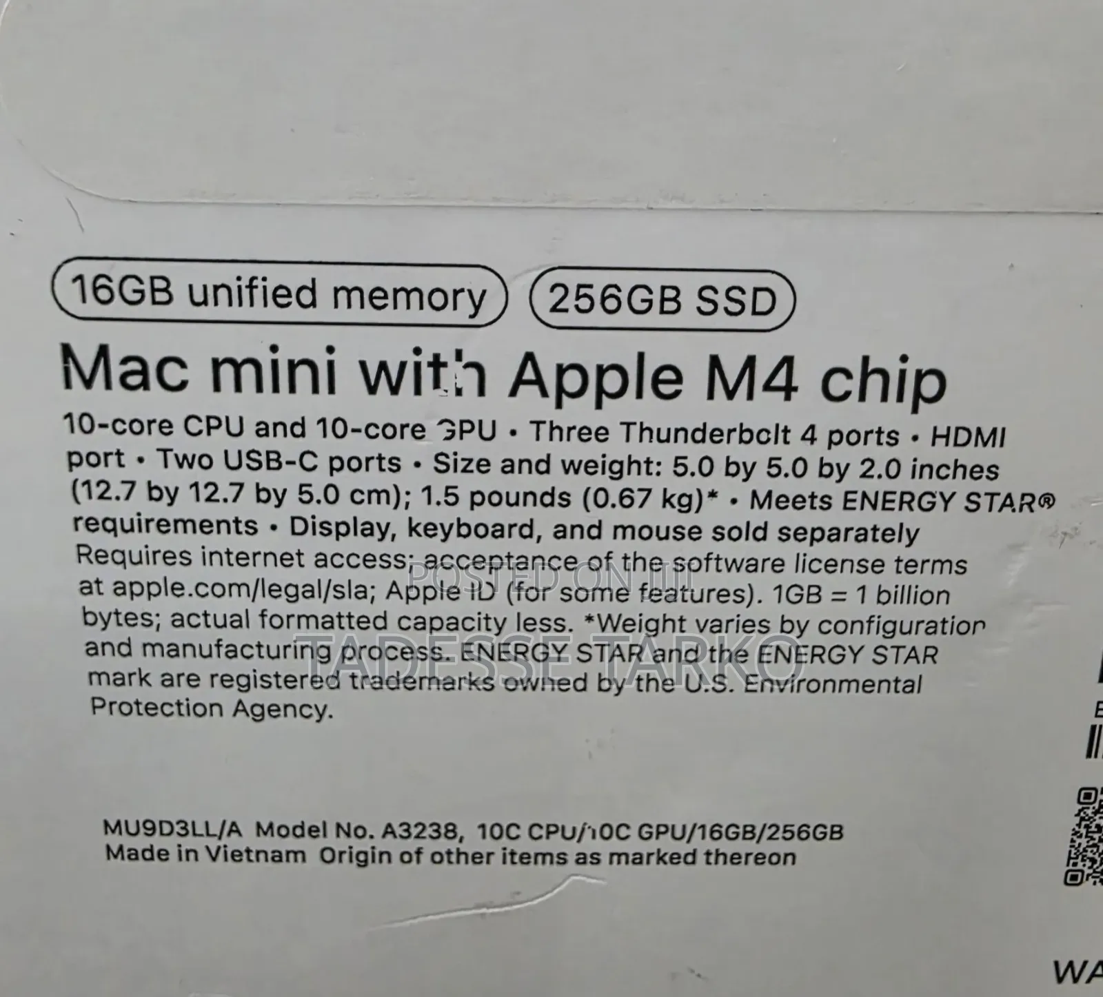 New Desktop Computer Apple Mac Mini M4 16GB Apple M4 SSD 256GB