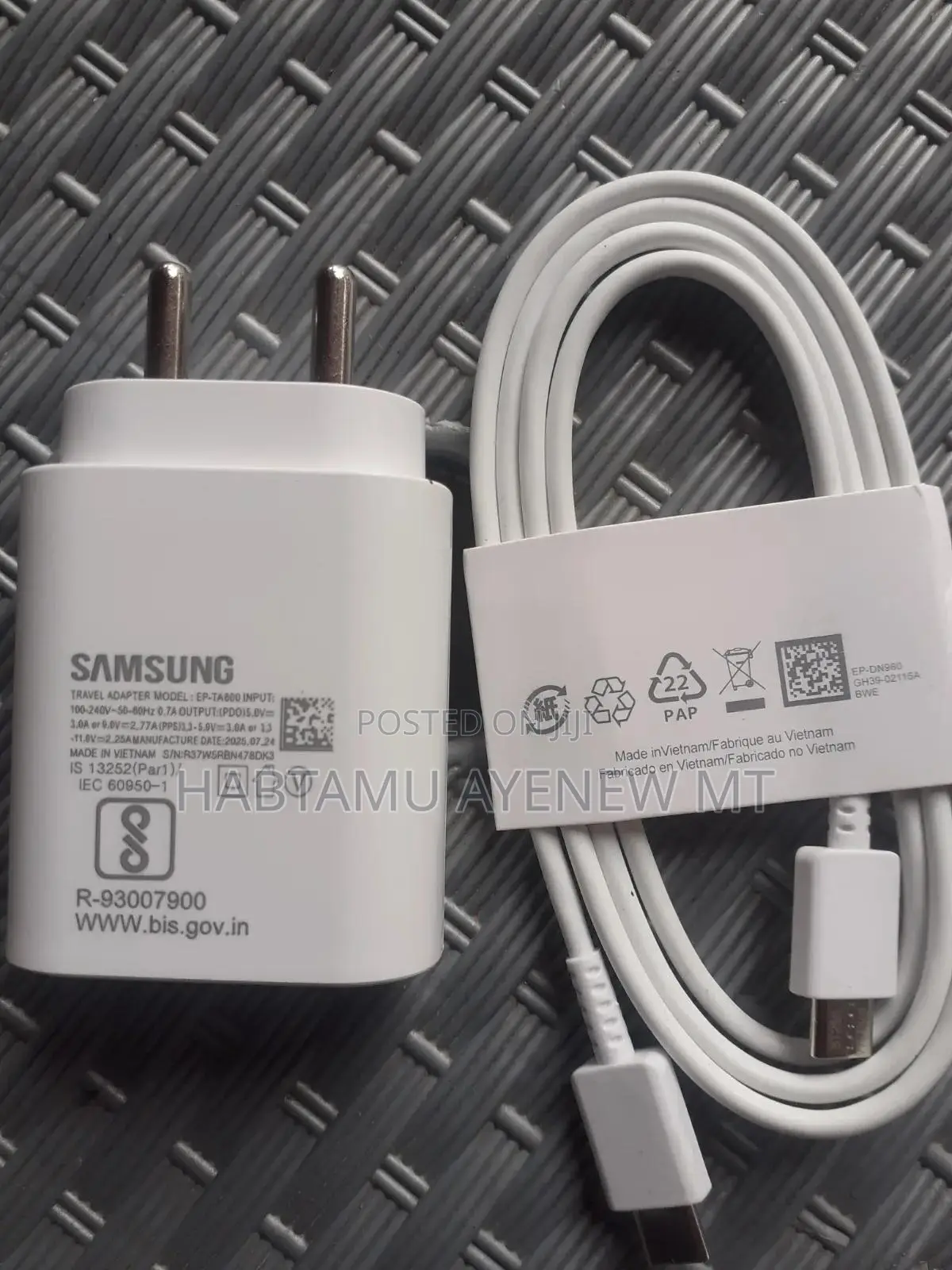 Orgnal Samsung 24.5 W Fast Charger ፋስት ኦርጂናል ሳምሰንግ ቻርጀር ከኦርጅናል ኬብል ግር