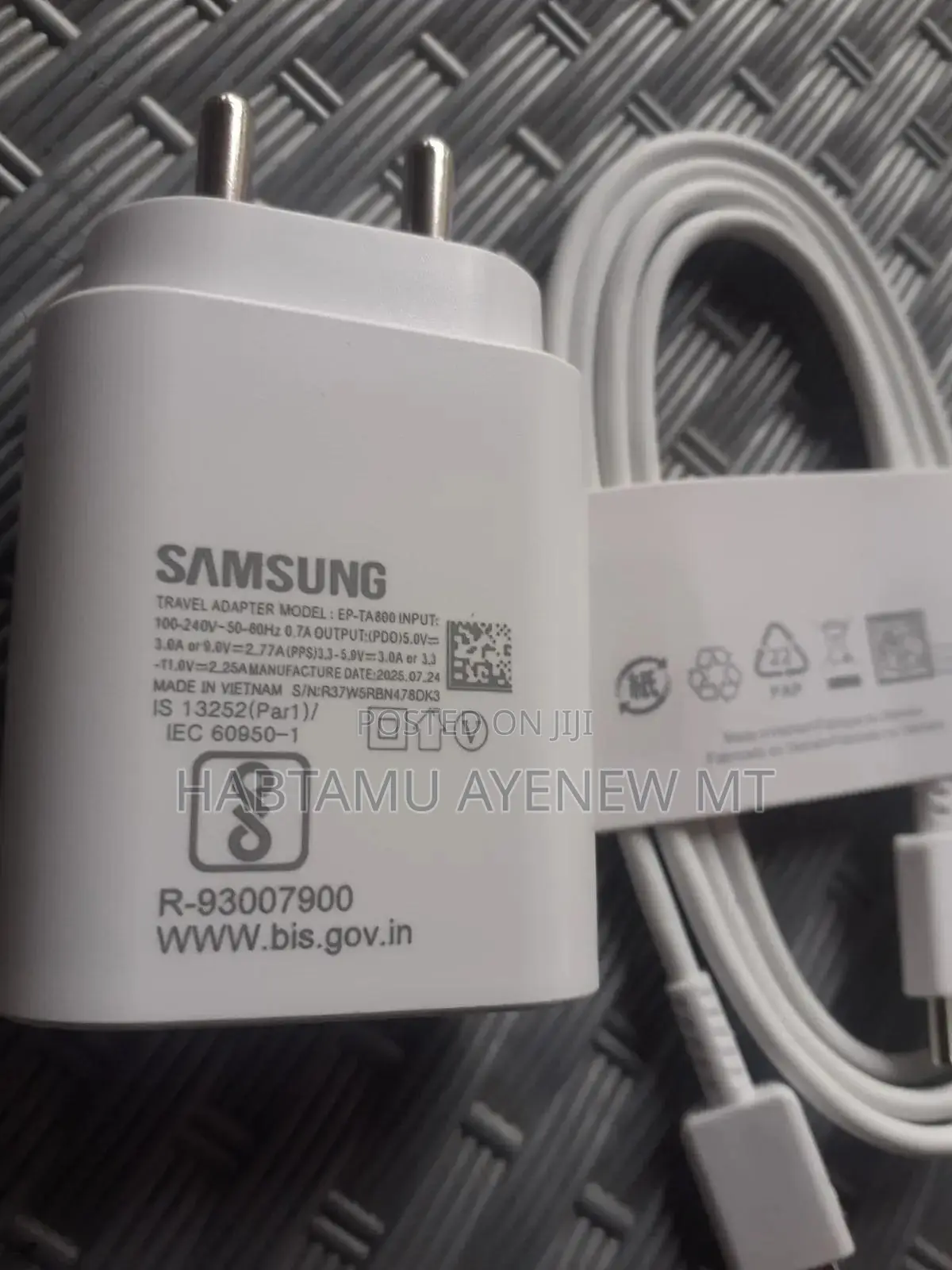 Orgnal Samsung 24.5 W Fast Charger ፋስት ኦርጂናል ሳምሰንግ ቻርጀር ከኦርጅናል ኬብል ግር
