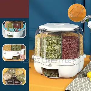 360° Rotating 6-Grid Grain Dispenser (የጥራጥሬ ማጠራቀሚያ) Kitchen Organizer