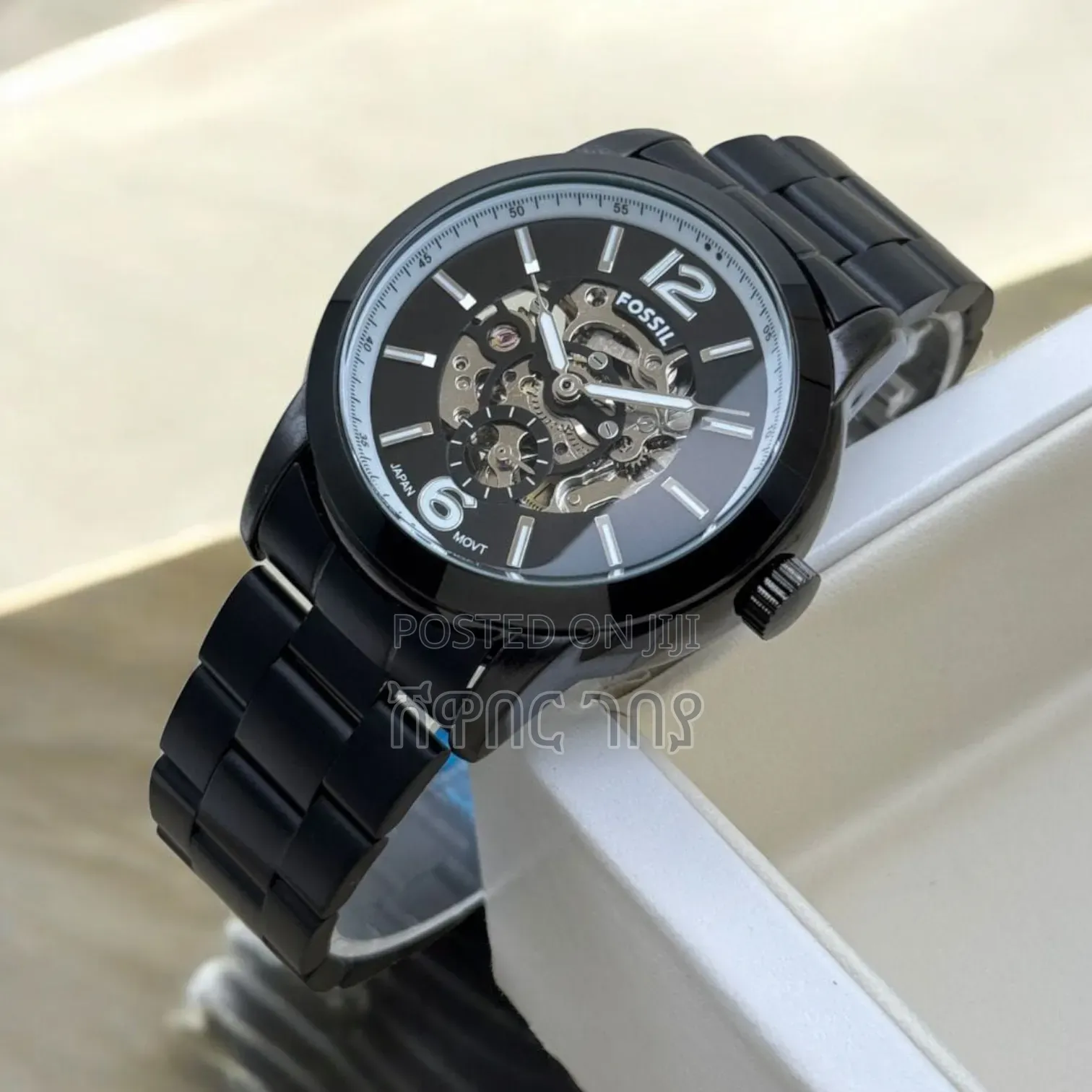 Fossil Men's Skeleton Automatic All Black Stainless Steel Watch