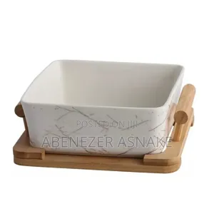Ceramic Bowl With Bamboo Base