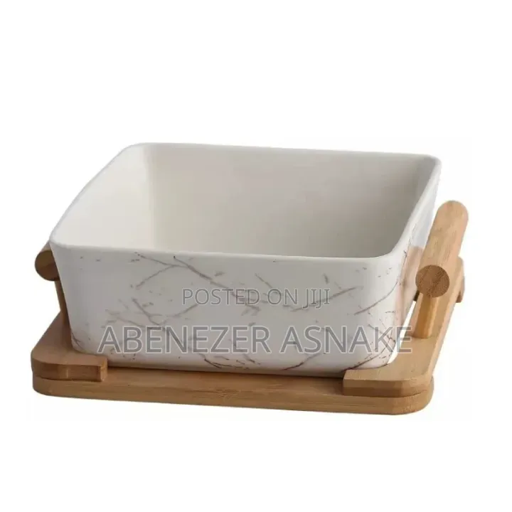 Ceramic Bowl With Bamboo Base