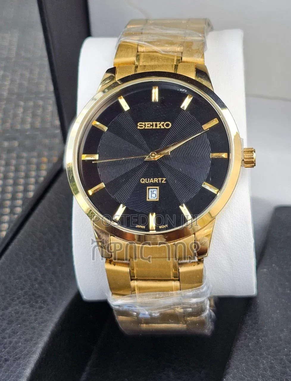 Original Seiko Gold Quartz Luxury Men's Watch - Black Dial