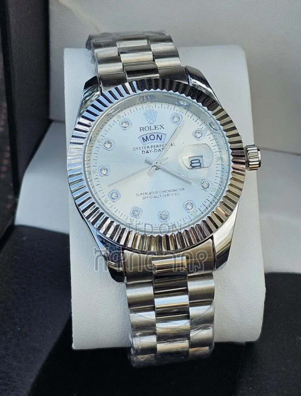 Premium Rolex Day-Date Silver Luxury Watch for Men - Addis