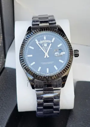 Men's Rolex Day-Date Black Steel Watch With Luminous Dial