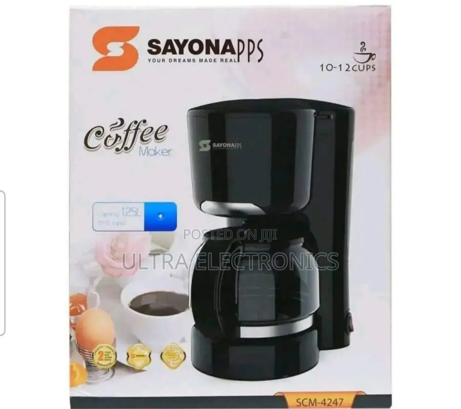 Sayona SCM-4247 Coffee Maker. Capacity: It Can Brew 10-12 Cups, With