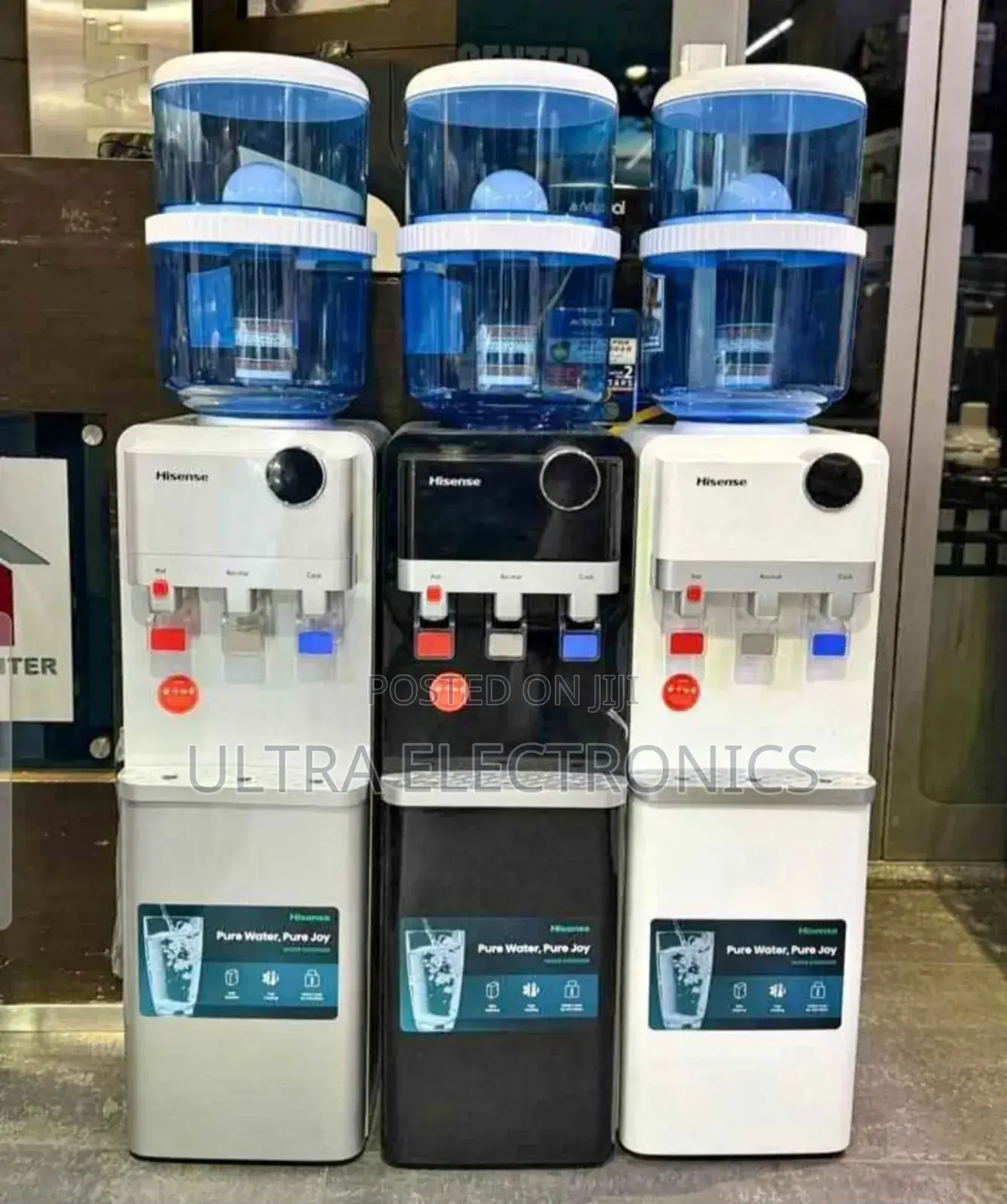 Water Dispensers Available in Silver, Black, and White Models.