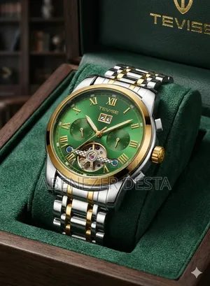 Tevise Automatic Mechanical Wristwatch Stainless Steel Agreen Dial.