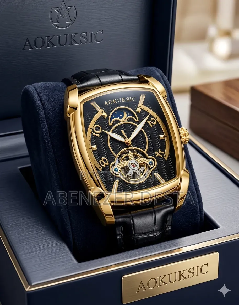 Aokulasic Brand Tonneau Moon Phase Automatic Tourbillon Watch.