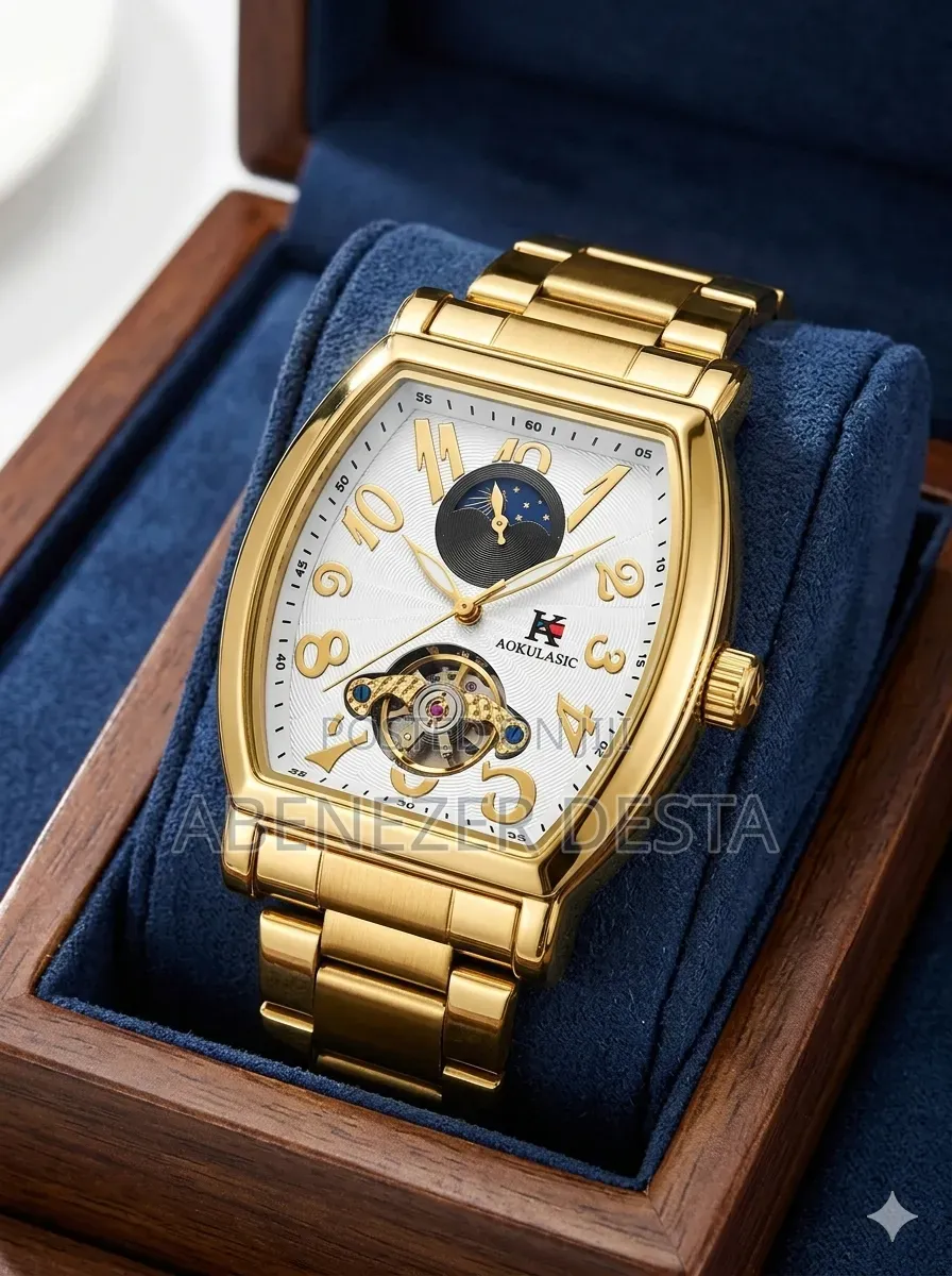 Aokulasic Brand Automatic Mechanical Watch Featuring a Gold-Tone