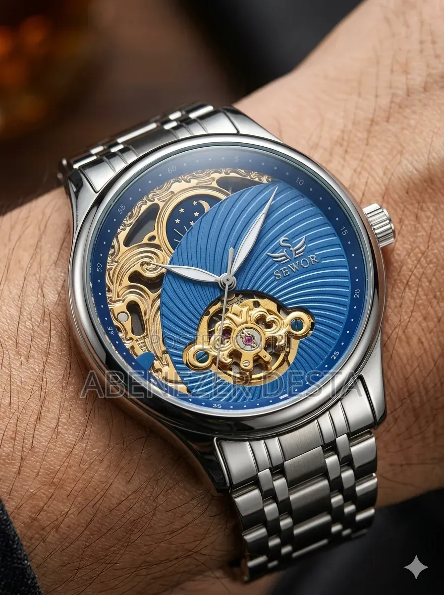 Sewor Automatic Original Men's Watch With a Blue Dial and Silver