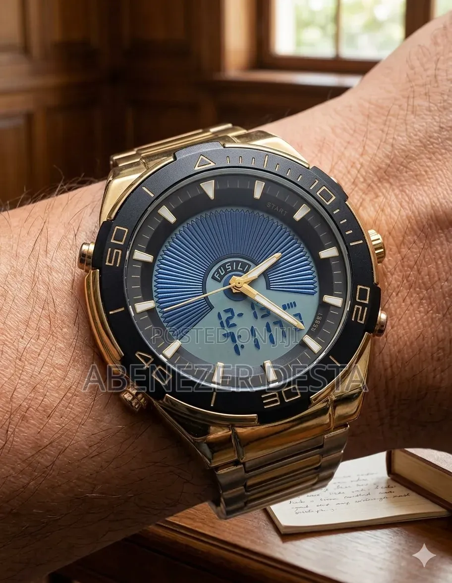 Gold-toned Analog-digital Wristwatch Appears To Be A Dual-time Model L