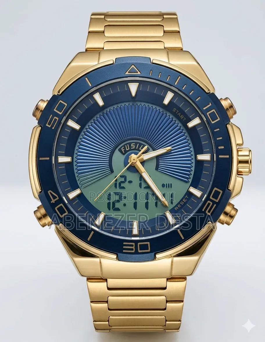 Gold-toned Analog-digital Wristwatch Appears To Be A Dual-time Model L