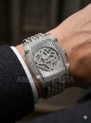 Gold-Tone, "Iced Out" Luxury- Style Watch Featuring a Square Case