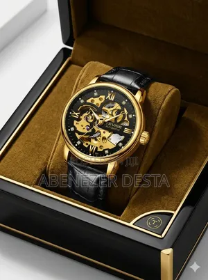 Tevise T869 Automatic Mechanical Skeleton Watch Features a Gold-Toned